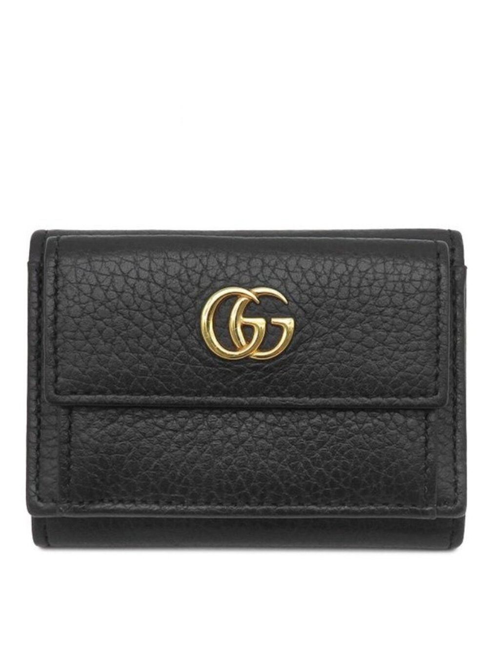 Gucci Trifold Wallet GG Marmont Leather Black Gold Petit Compact